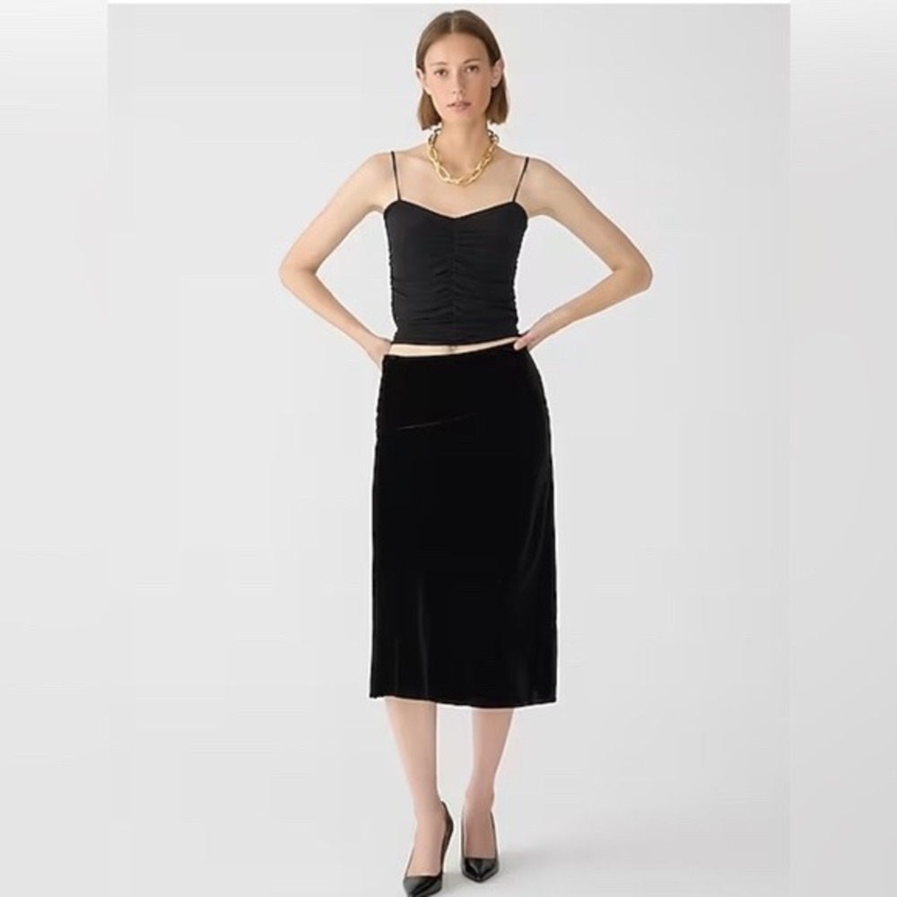 NWT J.Crew | 2023 Gwyneth Slip Skirt L Black Velvet BM890 Midi Elastic Waist‎